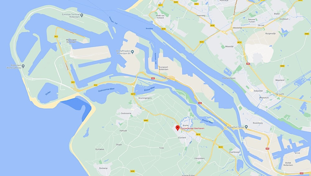 Kaart met ligging kantoor thyssenkrypp Veerhaven